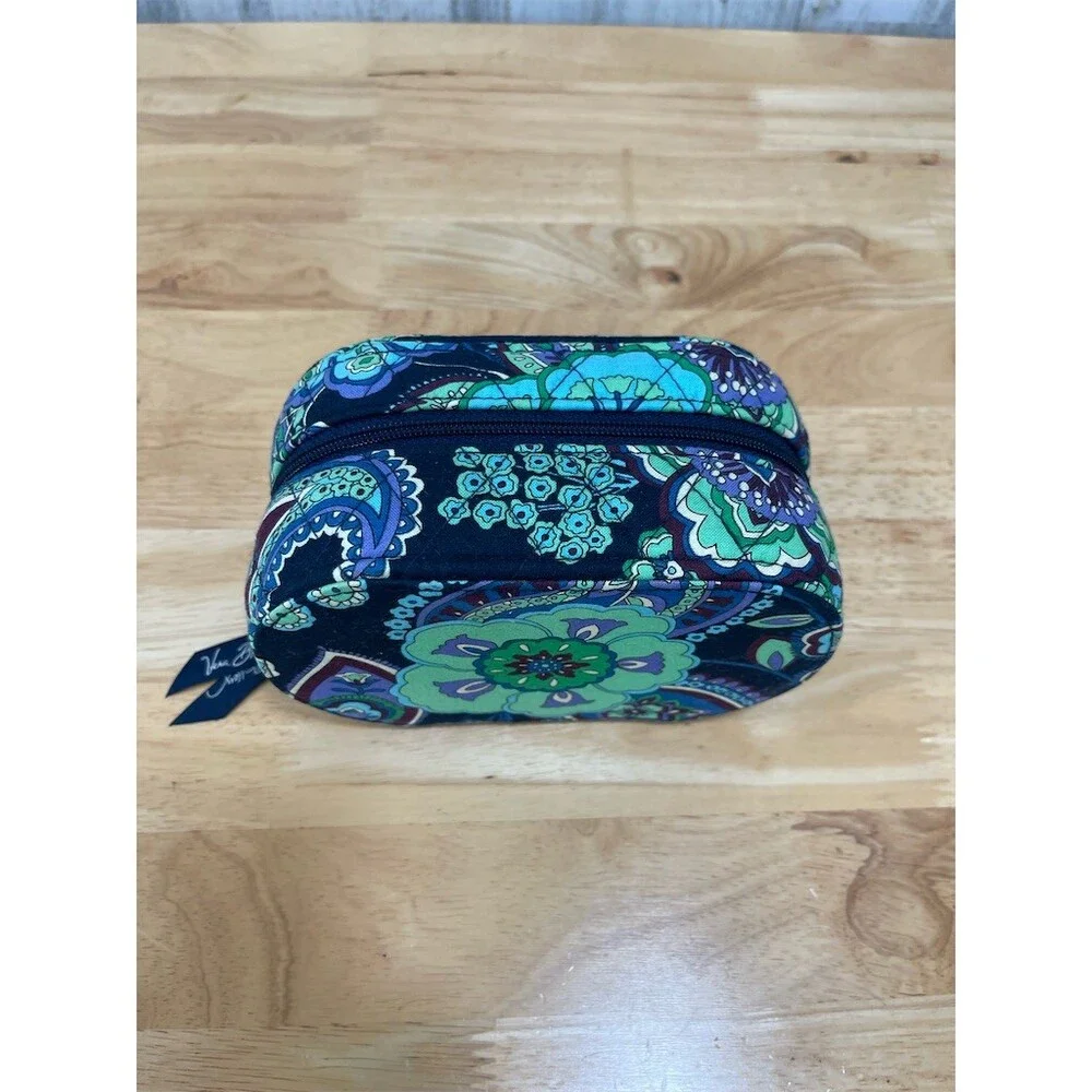 Vera Bradley Zip-Around Travel Jewelry Case Organizer Blue Green Floral